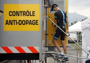 Chris Froome reporting to doping control.  Image courtesy Bettini Photo and Cyclingnews.com