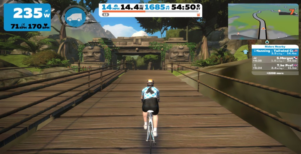 The bridge on the Zwift Mayan Expansion is a sharp kick